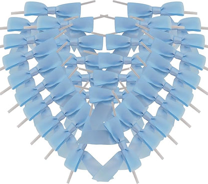 50pcs 3-1/2" Sky Blue Satin Ribbon Bows with Twist Ties Mini Ribbon Bows for Baby Shower Decoration Gift Packing&Wrapping Accessoried(Lt.Blue)