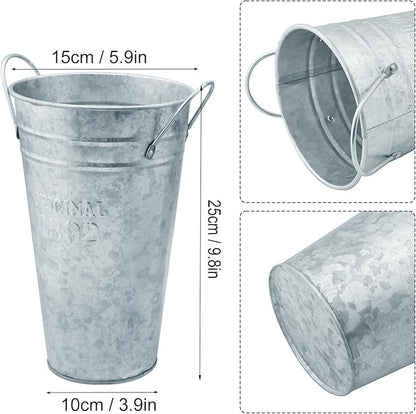 5 Packs 9.8 Inch, Galvanized Metal Vases with Handles, Rustic Tall Flower Buckets for Cut Flowers, Country Wedding, Table Centerpiece Decorations, Vintage Style Flower Containers