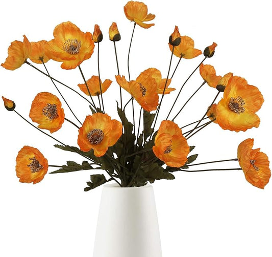 IPOPU Silk Poppies - 6pcs Realistic Orange Flowers for Wedding & Party Decorations