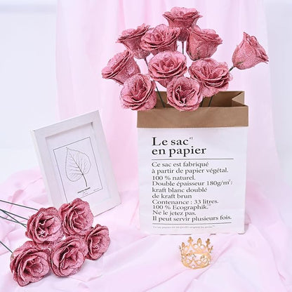 Waipfaru Glitter Roses Bouquet, DIY Fake Flowers Bouquet, Rose Gold Artificial Flower, Valentines, Anniversary, Engagement, Wedding, 36 Pcs