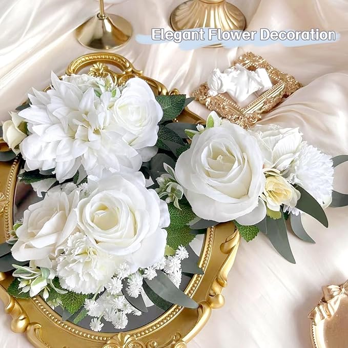 3PCS Ivory White Silk Flowers for Cakes Decorations Artificial Rose Peony Butterfly Wedding Cake Toppers Decorating Fake Floral Anniversary Birthday Party Arrangements Table Centerpieces Pre-Made