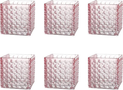 Square Vases Set of 6, 4" x 4" x 4" Square Glass Vases for Flowers, Pink Flower Vase for Centerpieces, Small Bubble Vase for Wedding, Party, Home, Office, Parties, Events
