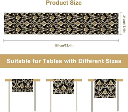 Gold Damask Table Runner,Gothic Antique Victorian Floral Boho Table Runner for Home Kitchen Table Dining Garden Farmhouse Wedding Party Decor 13x60 Inch