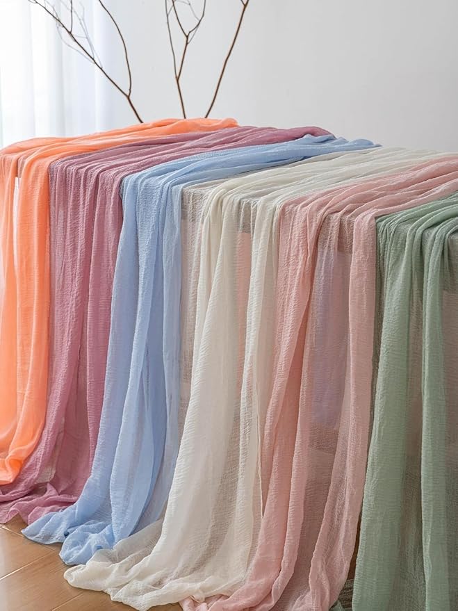 10pcs Light Beige Gauze Rustic Cheesecloth Table Runner 120 Inch 10 FT for Wedding Baby Shower Bridal Shower Birthday Engagement Garden Outdoor Party Long Sheer Boho Decorations