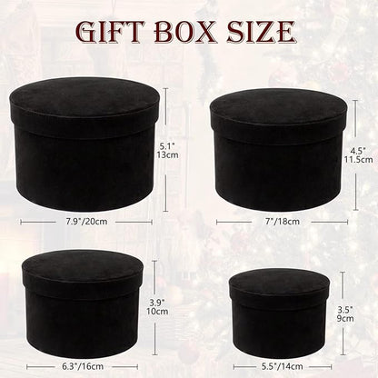 GnFlus Black Gift Boxes with Lids for Presents Set of 4 Round Velvet Nesting Gifts Box for Arrangements Flowers Wedding Birthday Mothers Valentines Day Bridesmaid Christmas Party Anniversary