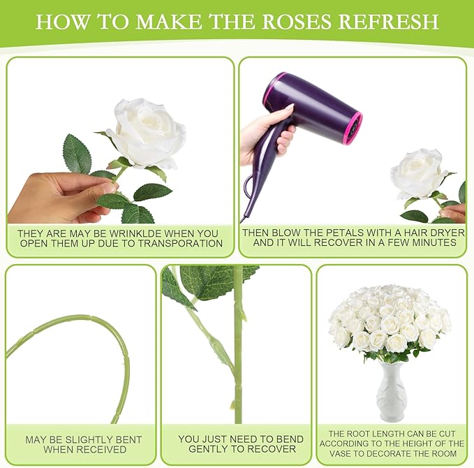 Hananona Artificial Roses in Bulk, Fake Silk White Roses Realistic Roses for Wedding Centerpieces Flower Arrangement Home Decor (100, White)