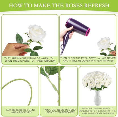 Hananona Artificial Roses in Bulk, Fake Silk White Roses Realistic Roses for Wedding Centerpieces Flower Arrangement Home Decor (100, White)