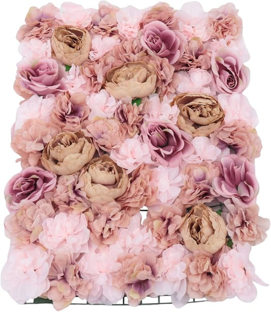 Gdrasuya10 6pcs Realistic Flower Wall Background Artificial Flowers Wall Backdrop Panel 3D Silk Rose Fake Flower Wall Panel Banquet Wedding Party Decor, Photography Background 60 x 40 cm