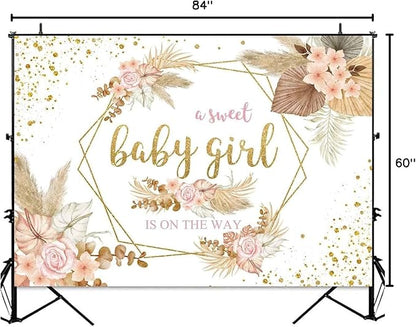 Sensfun Boho Sweet Girl Baby Shower Backdrop It's A Girl Baby Shower Photography Background Blush Pink Floral Pampas Grass Party Decorations Banner Newborn Photo Shoot Props 7x5ft