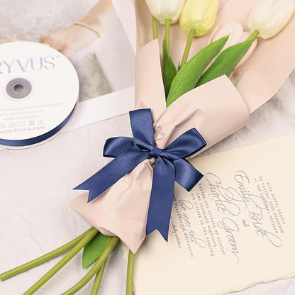 Navy Blue Satin Ribbon, Double Faced 7/8 Inch X 50 Yards, Premium Satin Ribbon for Gift Wrapping, Crafts, Hair Bow Making, Sewing, Flower Bouquet, Wedding Party Decor