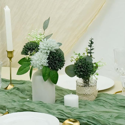Artificial Flowers, 50pcs Realistic Artificial Rose for DIY Wedding Bouquets Centerpieces Arrangements, Hunter Green and Mint Green Dahlia Flowers with Stem for Bridal Shower Party