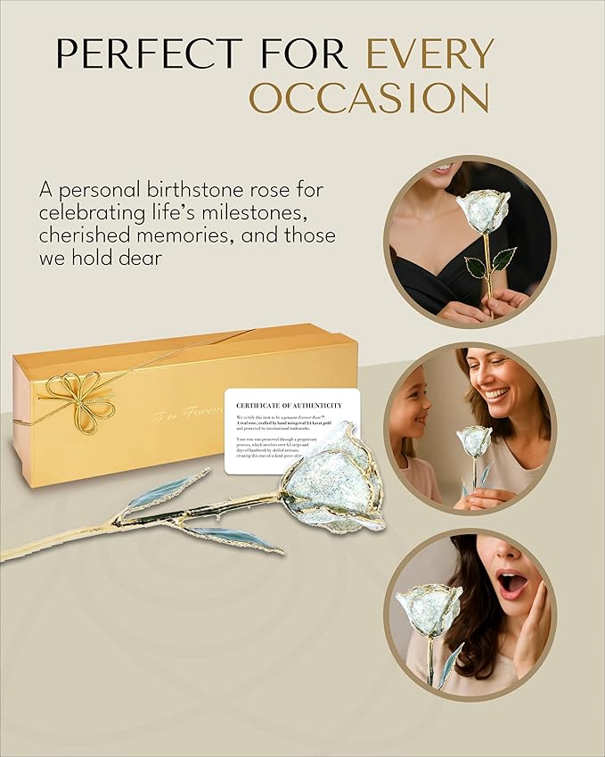 Forever Rose Hand-Dipped in 24K Gold, Opal Inspired October Birthstone with Sparkles, Real Rose in Luxury Gold Gift Box – Perfect Ready to Gift for October Birthday or Any Occasion