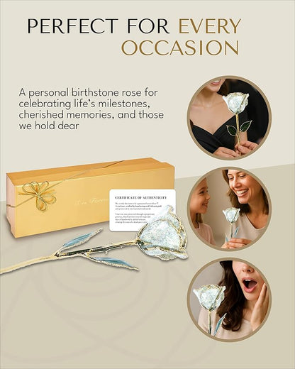 Forever Rose Hand-Dipped in 24K Gold, Opal Inspired October Birthstone with Sparkles, Real Rose in Luxury Gold Gift Box – Perfect Ready to Gift for October Birthday or Any Occasion