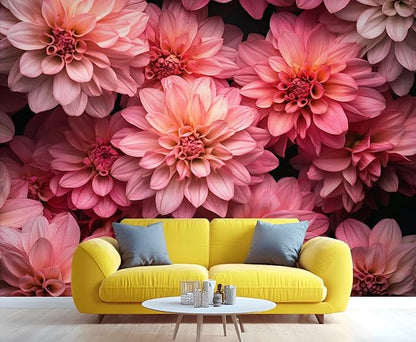 Pink Dahlia Floral Wall Mural, Blush Pink Dahlia 3D Wall Murals, Romantic Floral Wallpaper Mural, for Living Room Bedroom Large Wallpaper Indoor Decor 118" W x 82.6 "H