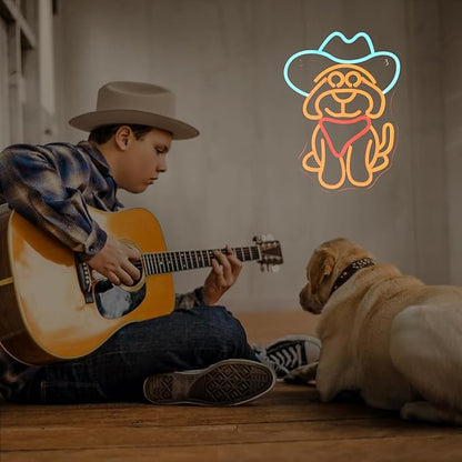 Cowboy Dog Neon Sign for Wall Decor Dog with Cowboy Hat Led Light Sign for Pet Shop,Bedroom,Wall,Home,Western Party Decor Gift for Children Lover Dimmable Animal Neon Signs