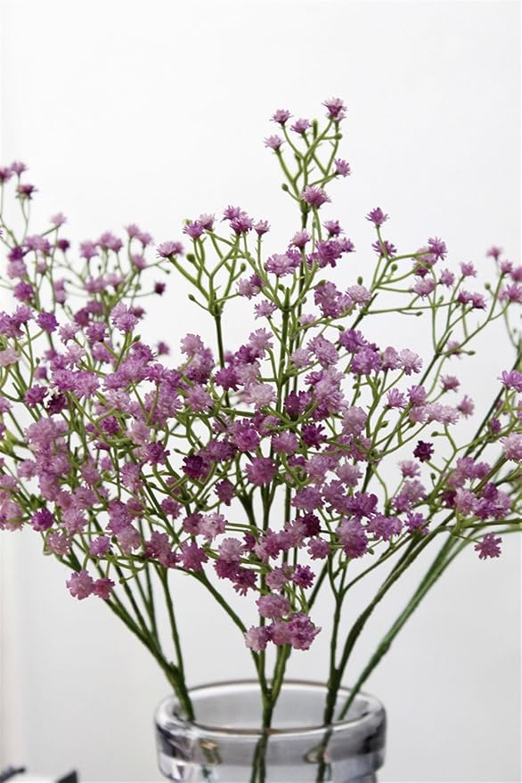 9 Pack Real Touch Artificial Baby's Breath Flowers - 21" Bendable Stems for Wedding Bouquets, Home Centerpieces & Outdoor Decor (Waterproof, Dustproof, Purple)