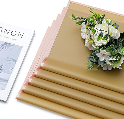 30 Sheets Beige Gold Edge Flower Bouquet Wrapping Paper，Florist Supplies Waterproof Floral Bouquet Wrapping Paper Bouquet Accessorie，Flower Shop Packaging Pape for DIY Gift Wedding Birthday