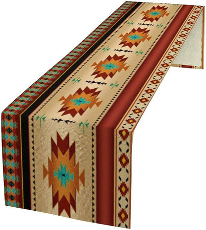 Aztec Southwest Table Runner, Ethnic Style Geometric Triditional Kitchen Table Runners Table Setting Decor for Garden Farmhouse Wedding Party Holiday Dinner Home, 13x108 Inch