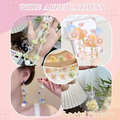 100PCS Glass Flower Beads for Jewelry Making 4 Petal Flower Bead Caps Gradient Cute Floral Beads Aesthetic Charms for Necklace Bracelets Earrings DIY Craft Home Decoration-Gold