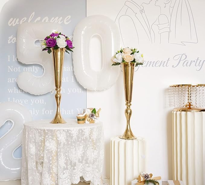 LoveCat 10pcs of Versatile Metal Tabletop Flower Stands, Gold Wedding Table Centerpiece Stands, 21.9" Tall Trumpet Vases for Wedding Birthday Holiday Party Important Event Home Décor