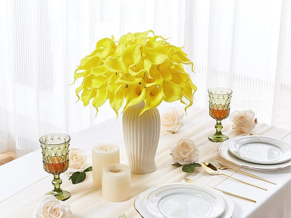 24 Pcs Yellow Artificial Calla Lily Flowers Fake Yellow Silk Flowers Real Touch for Wedding Bouquet Office Home Kitchen Decor
