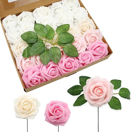 JOYLEX Artificial Flowers Realistic Roses, Real Looking Fake Roses with Stem for DIY Wedding Bouquets Centerpieces Bridal Shower Party Home Romantic Decorations (Shades of Pink, Regular 3" - 200pcs)