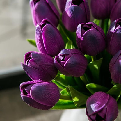 20pcs Purple Artificial Tulip Flowers, Silk Fake Flowers 13" for Mother's Day, Easter, Valentine’s Day Gifts in Bulk, Home, Kitchen, Wedding Decorations