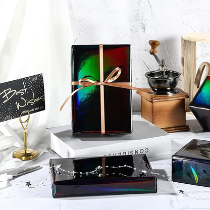 LeZakaa Black Wrapping Paper Roll - Holographic Iridescent Wrapping Paper for Birthday, Valentine's, Halloween, Holiday Party - 17 inches x 32.8 Feet (47.23 sq.ft.)