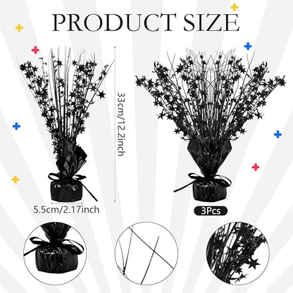 Crowye 3 Pieces Metallic Foil Spray Centerpiece Christmas Party Star Table Decoration Burst Centerpieces Fall Table Decor for Birthday New Year 2026 Party Holiday(Black)