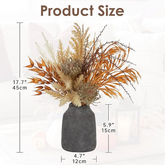 Hollyone Faux Fall Pampas Grass Decor with Vase, Artificial Pampas Grass Flowers Bouquet Plant in Ceramic Vase Fluffy Boho Home Fall Decor Fake Pompass Pompous Grass Autumn Floral Arrangement