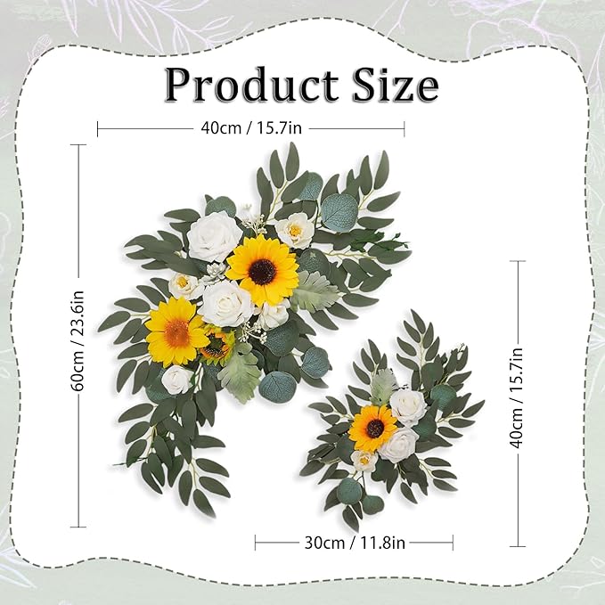 Faux Flower Swag Set of 2, Sunflower Artificial Flowers Swags for Wedding Arch, Wedding Welcome Signs, Welcome Reception Ceremony Signs Decorations