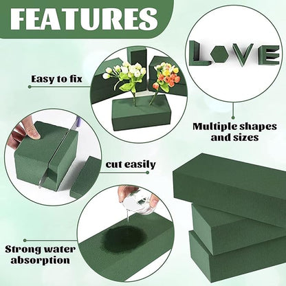 6 Pcs Floral Foam, Wet and Dry Floral Foam Blocks Flower Arrangement Kit for Fresh or Silk Artificial Flowers (Green, 6" L x 3" W x 2.5" H)