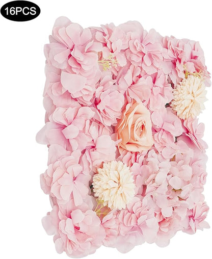 16Pcs Artificial Flower Wall Panel 3D Floral Backdrop Walls13.7 X 13.7" Light Pink Flower Wall Decor Panel Flower Backdrop for Party Home Background Decor