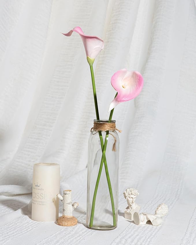 DuHouse 20Pcs Artificial Calla Lily Flower Real Touch Latex Flowers for DIY Wedding Bouquet Party Home Decor (White Pink)