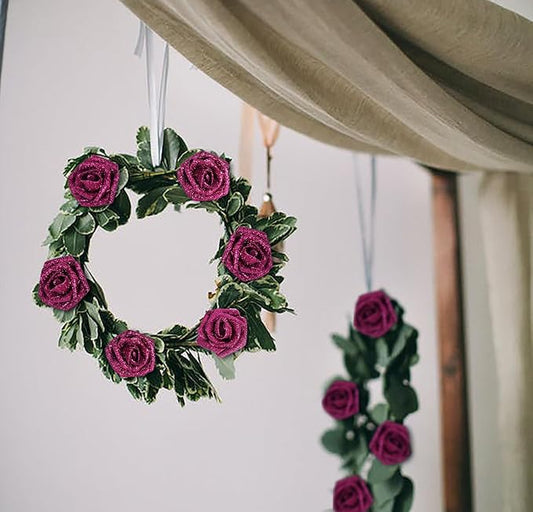IPOPU Artificial Roses,25pcs Glitter Roses Glitter Flowers Foam Roses with Stems for DIY Wedding Bridal Bouquet Home Party Decoration(Deep Pink)