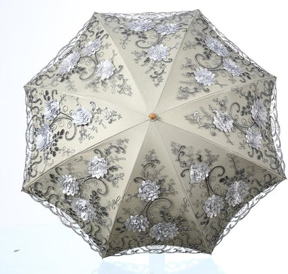 LCY Embroidered Lace Double-deck Anti-UV Parasol Sun/Rain/Snow Folding Umbrella