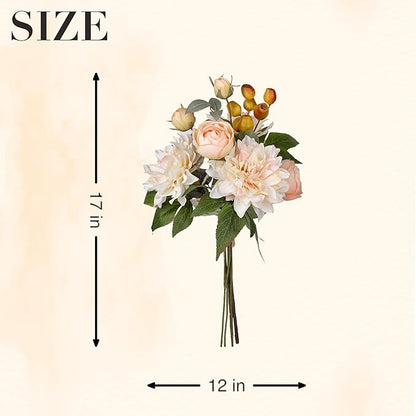 2Pcs Artificial Flower Bouquets Decoration, Faux Floral Arrangement Table Centerpiece Home Farmhouse Indoor Decor, Wedding Bride Bouquet, Mixed Fake Flower Picks for Vase/Pot (Cream/Blush/Green)