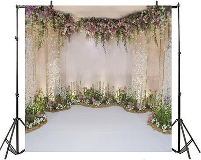 AOFOTO 5x5ft Wedding Backdrop Romance Archway Bridal Shower Flowers Wall Curtain Cradle Ceremony Banner Background for Photography Vinyl Anniversary Birthday Party Decoration Photoshoot Studio Props