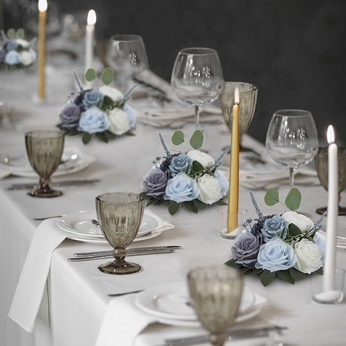 BLOSMON Artificial Flowers Ball Wedding Centerpieces 2 Pcs Dusty Blue Rose Artificial Flower Center Pieces Decoration for Table Silk Kissing Ball Floral Bouquet Arrangements Home Party DIY Decor
