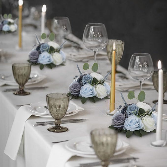 BLOSMON Artificial Flowers Ball Wedding Centerpieces 2 Pcs Dusty Blue Rose Artificial Flower Center Pieces Decoration for Table Silk Kissing Ball Floral Bouquet Arrangements Home Party DIY Decor