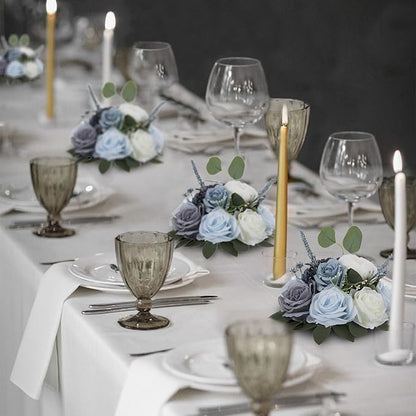 BLOSMON Artificial Flowers Ball Wedding Centerpieces 10 Pcs Dusty Blue Rose Artificial Flower Center Pieces Decoration for Table Silk Kissing Ball Floral Bouquet Arrangements Home Party DIY Decor