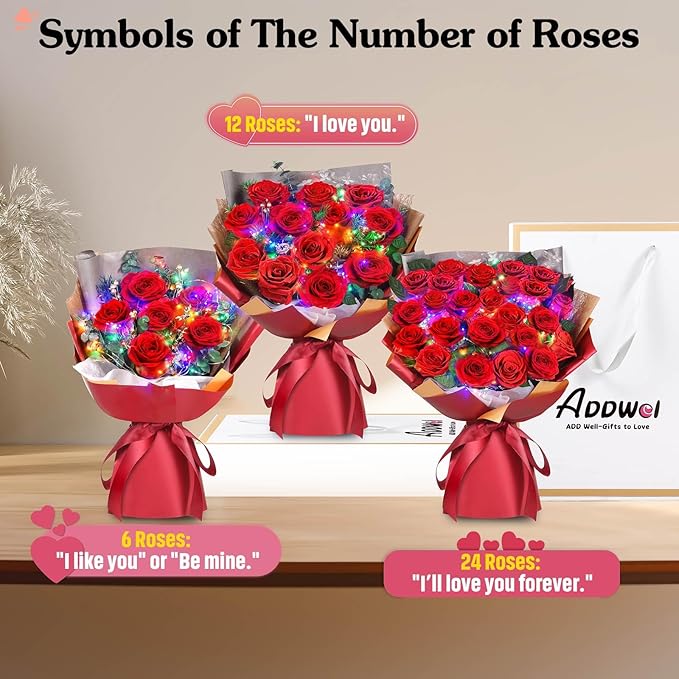ADDWel 24 Preserved Real Red Rose Bouquet Long-Lasting Flowers for Her and Romantic Gifts for Wife Girlfriend, Two Dozens Forever Fresh Roses for Delivery Prime