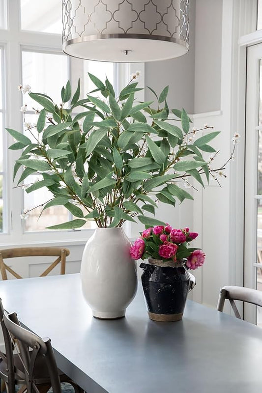 Faux Eucalyptus Stems - 34' Long Fake Salix Leaves 6 Pcs Artificial Greenery Stems for DIY Bouquet Arrangements, Centerpieces, Shower Decorations
