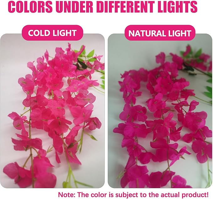 36 Pack Fuchsia Wisteria Hanging Flowers, 3.44 Ft Fake Hanging Flowers, Artificial Wisteria Garland Vines for Wedding Room Backdrop Outdoor Patio Garden Decoration