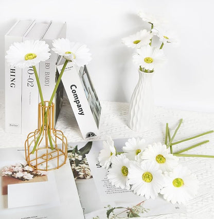 IPOPU Gerbera Daisy Artificial Flowers,20PCS White Daisy Artificial Flowers Fake Daisies for Wedding Party Office Home Decorations(White)