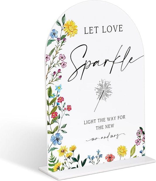 Acrylic Wedding Signs Wedding Sparklers Send Off Sign for Reception, 6x8" Floral Themed Arch Acrylic Table Decor, Love Is In Bloom & Baby In Bloom Decorations for Baby Shower Bridal Shower Engagement