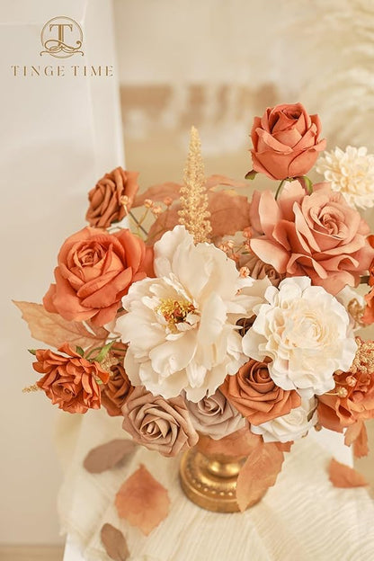 TINGE TIME Artificial Flowers Light Burnt Orange & Champagne Flower Combo for DIY Wedding Bouquets Table Centerpieces Arrangements Party Dinner Party Baby Shower Home Fall Decorations