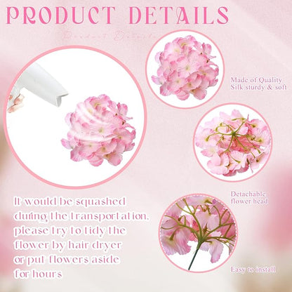 Unittype Silk Hydrangea Artificial Flowers Heads with Stems Faux Hydrangea Flowers for Wedding Centerpieces Bouquets DIY Floral Decorations for Home Indoor(White and Pink,200 Pieces)