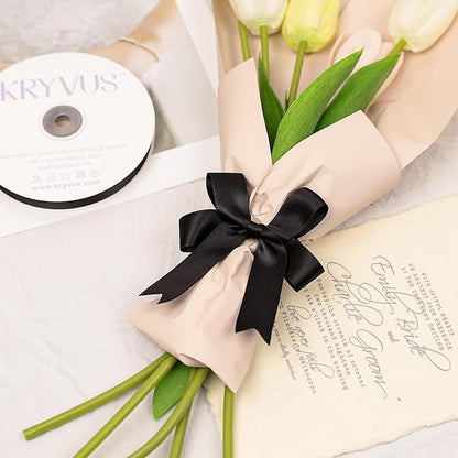 Black Satin Ribbon, Double Faced 7/8 Inch X 25 Yards Black Ribbon, Premium Satin Ribbon for Gift Wrapping, Crafts, Hair Bow Making, Sewing, Flower Bouquet, Wedding Party Decor