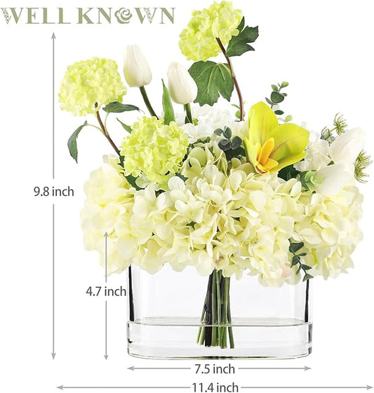 Fake Hydrangea Tulip Flowers in Vase, Artificial Flowers in Vase, Silk Hydrangea Tulip Flowers Dining Table Centerpiece Decorations for Living Room Birthday Wedding Party Decoration & Gift (Green)